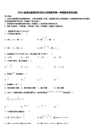 2024届湖北省黄冈市五校七年级数学第一学期期末统考试题含解析.doc