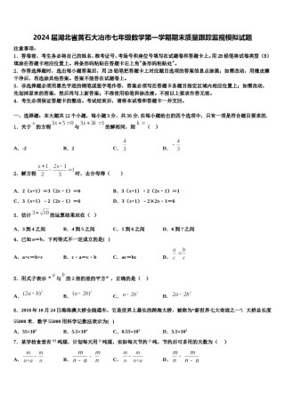 2024届湖北省黄石大冶市七年级数学第一学期期末质量跟踪监视模拟试题含解析.doc