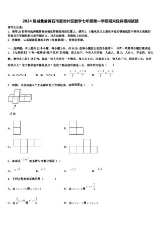2024届湖北省黄石市富池片区数学七年级第一学期期末经典模拟试题含解析.doc