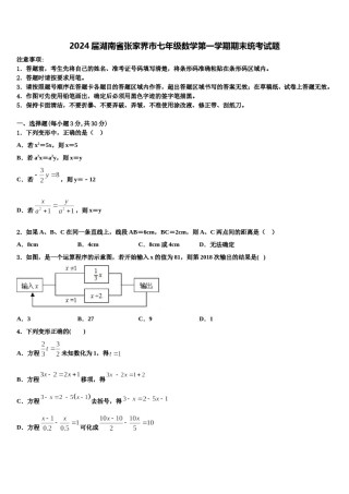 2024届湖南省张家界市七年级数学第一学期期末统考试题含解析.doc