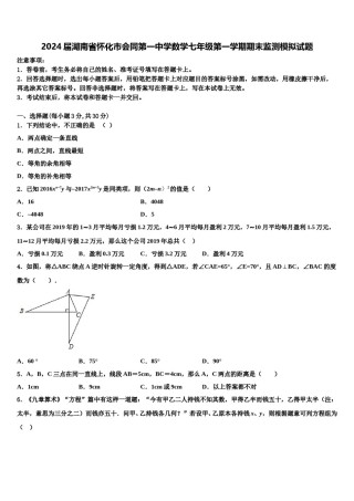2024届湖南省怀化市会同第一中学数学七年级第一学期期末监测模拟试题含解析.doc