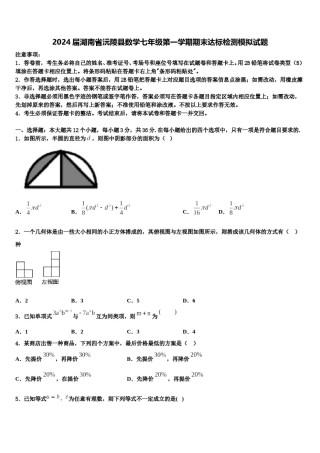 2024届湖南省沅陵县数学七年级第一学期期末达标检测模拟试题含解析.doc