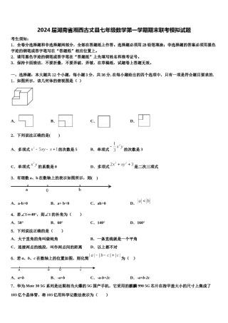 2024届湖南省湘西古丈县七年级数学第一学期期末联考模拟试题含解析.doc