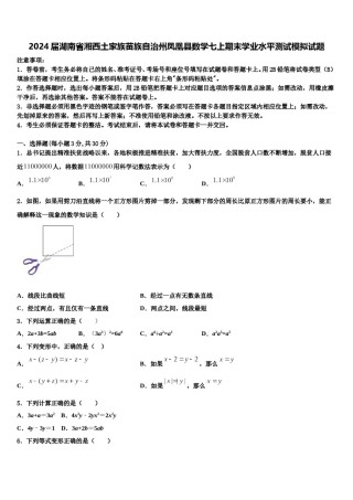 2024届湖南省湘西土家族苗族自治州凤凰县数学七上期末学业水平测试模拟试题含解析.doc
