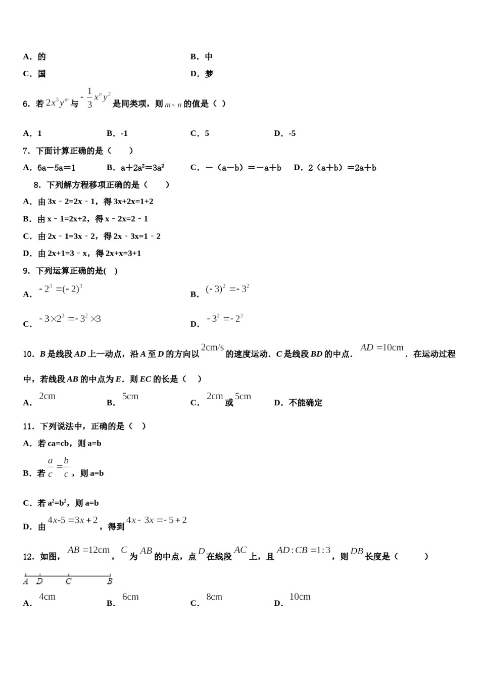 2024届湖南省澧县联考数学七上期末达标检测模拟试题含解析.doc_第2页