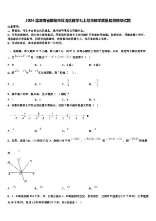2024届湖南省邵阳市双清区数学七上期末教学质量检测模拟试题含解析.doc