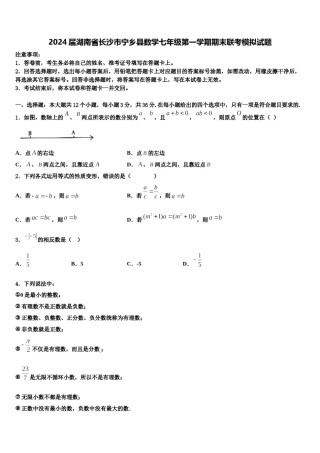 2024届湖南省长沙市宁乡县数学七年级第一学期期末联考模拟试题含解析.doc