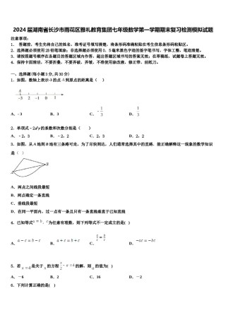 2024届湖南省长沙市雨花区雅礼教育集团七年级数学第一学期期末复习检测模拟试题含解析.doc