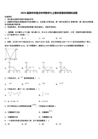 2024届滁州市重点中学数学七上期末质量检测模拟试题含解析.doc