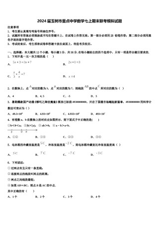 2024届玉树市重点中学数学七上期末联考模拟试题含解析.doc