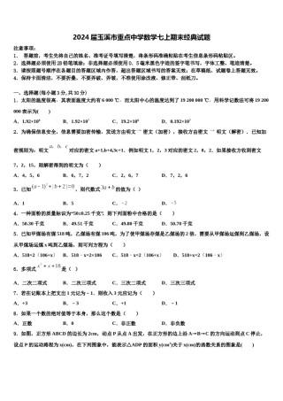 2024届玉溪市重点中学数学七上期末经典试题含解析.doc