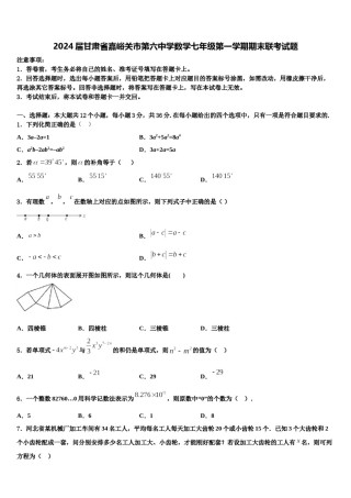 2024届甘肃省嘉峪关市第六中学数学七年级第一学期期末联考试题含解析.doc