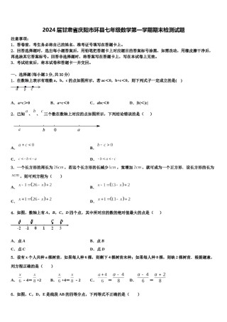 2024届甘肃省庆阳市环县七年级数学第一学期期末检测试题含解析.doc