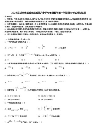 2024届甘肃省武威市武威第八中学七年级数学第一学期期末考试模拟试题含解析.doc