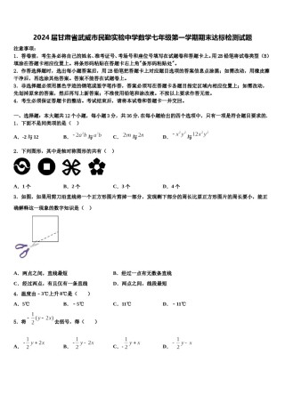 2024届甘肃省武威市民勤实验中学数学七年级第一学期期末达标检测试题含解析.doc