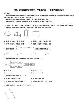 2024届甘肃省武威市第二十三中学数学七上期末达标测试试题含解析.doc