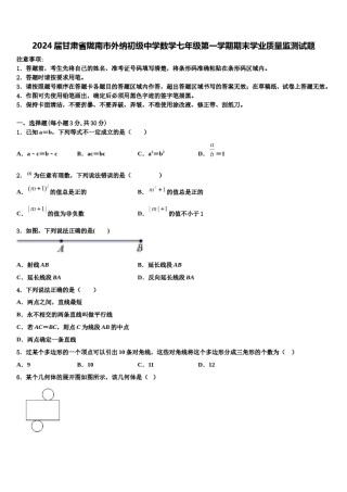 2024届甘肃省陇南市外纳初级中学数学七年级第一学期期末学业质量监测试题含解析.doc