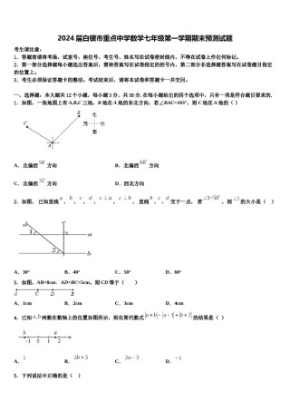2024届白银市重点中学数学七年级第一学期期末预测试题含解析.doc