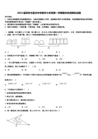 2024届百色市重点中学数学七年级第一学期期末检测模拟试题含解析.doc