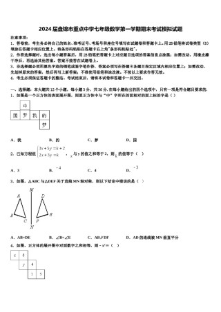 2024届盘锦市重点中学七年级数学第一学期期末考试模拟试题含解析.doc