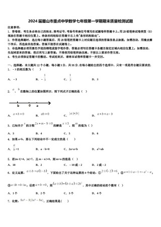 2024届眉山市重点中学数学七年级第一学期期末质量检测试题含解析.doc