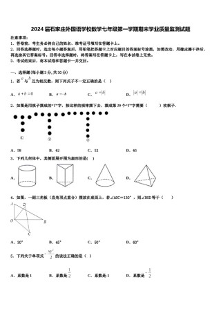 2024届石家庄外国语学校数学七年级第一学期期末学业质量监测试题含解析.doc
