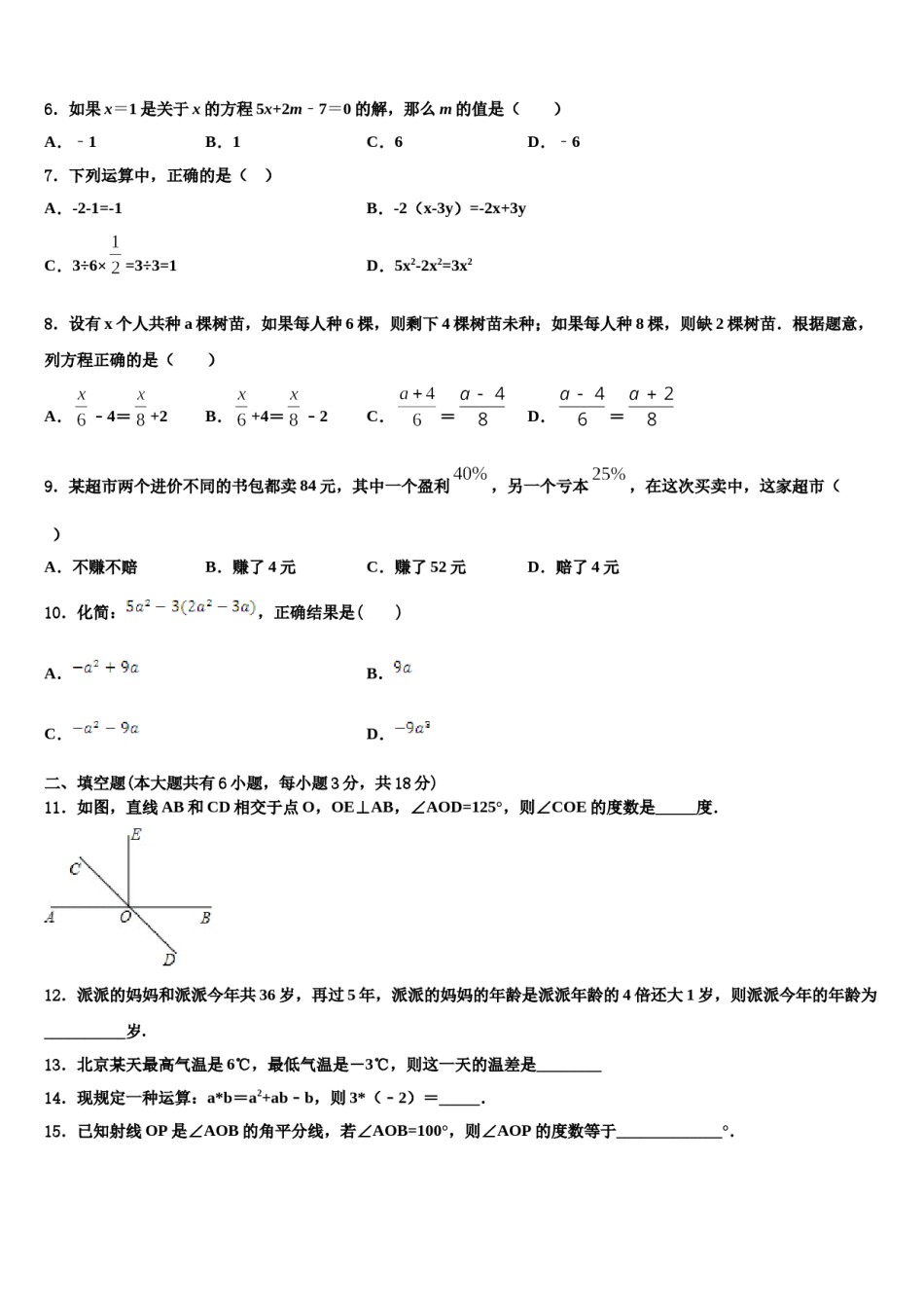 2024届福建省宁化城东中学数学七年级第一学期期末统考试题含解析.doc_第2页