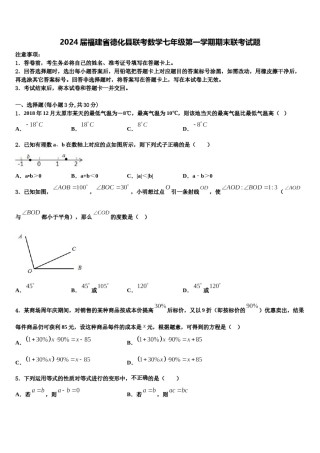 2024届福建省德化县联考数学七年级第一学期期末联考试题含解析.doc