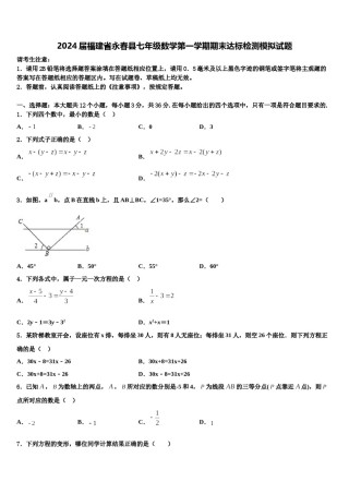 2024届福建省永春县七年级数学第一学期期末达标检测模拟试题含解析.doc