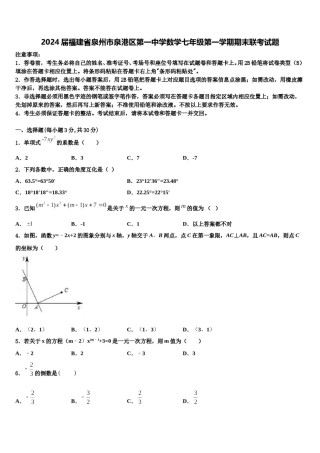 2024届福建省泉州市泉港区第一中学数学七年级第一学期期末联考试题含解析.doc