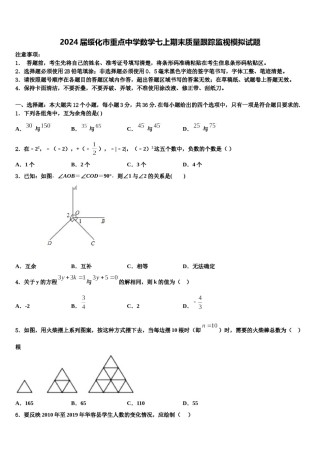 2024届绥化市重点中学数学七上期末质量跟踪监视模拟试题含解析.doc