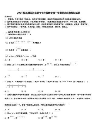 2024届芜湖无为县联考七年级数学第一学期期末经典模拟试题含解析.doc