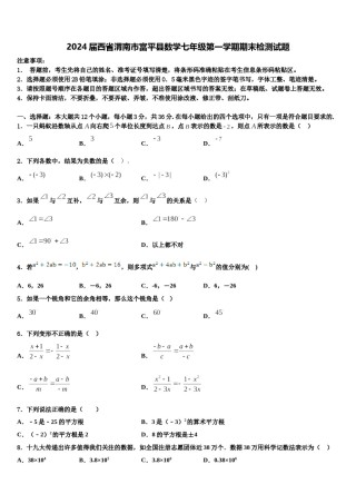 2024届西省渭南市富平县数学七年级第一学期期末检测试题含解析.doc
