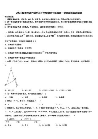 2024届贵州省六盘水二十中学数学七年级第一学期期末监测试题含解析.doc