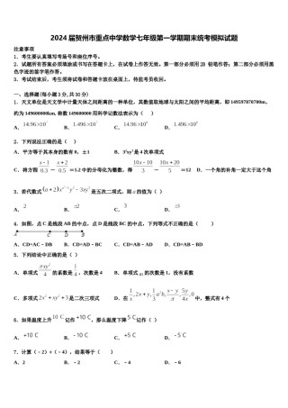 2024届贺州市重点中学数学七年级第一学期期末统考模拟试题含解析.doc
