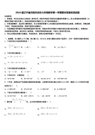 2024届辽宁省沈阳市名校七年级数学第一学期期末质量检测试题含解析.doc