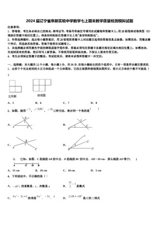 2024届辽宁省阜新实验中学数学七上期末教学质量检测模拟试题含解析.doc
