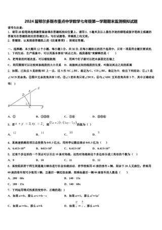 2024届鄂尔多斯市重点中学数学七年级第一学期期末监测模拟试题含解析.doc