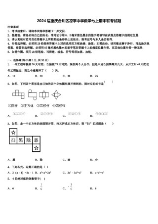 2024届重庆合川区凉亭中学数学七上期末联考试题含解析.doc