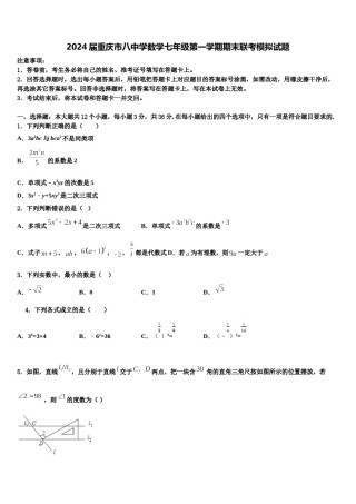 2024届重庆市八中学数学七年级第一学期期末联考模拟试题含解析.doc