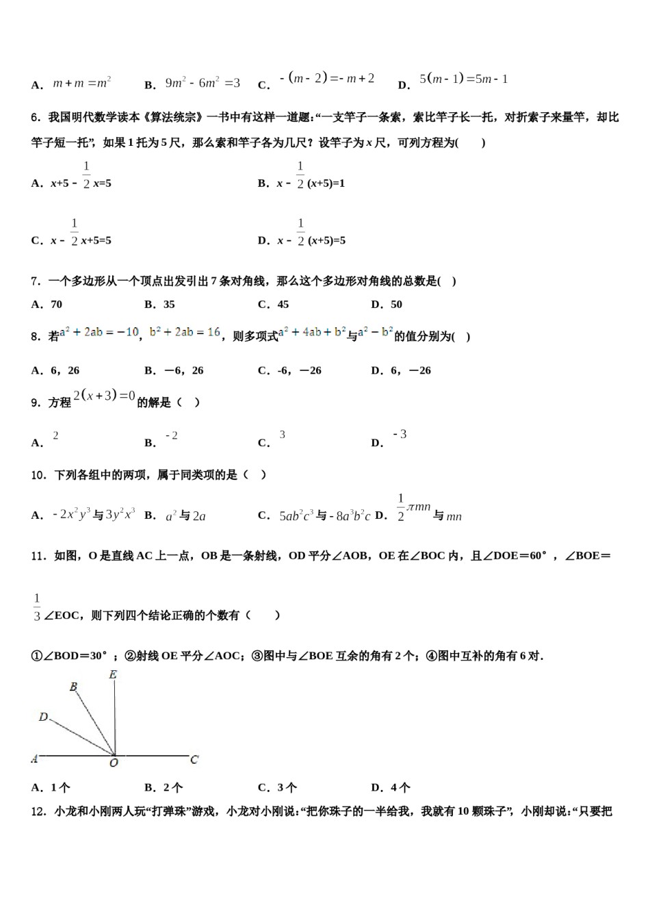 2024届重庆市开州区七年级数学第一学期期末达标检测试题含解析.doc_第2页