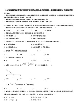 2024届陕西省宝鸡市渭滨区清姜路中学七年级数学第一学期期末复习检测模拟试题含解析.doc