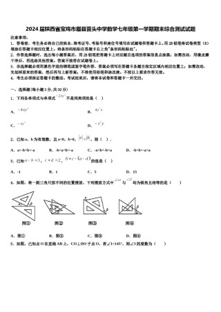 2024届陕西省宝鸡市眉县营头中学数学七年级第一学期期末综合测试试题含解析.doc