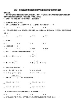 2024届陕西省渭南市合阳县数学七上期末质量检测模拟试题含解析.doc