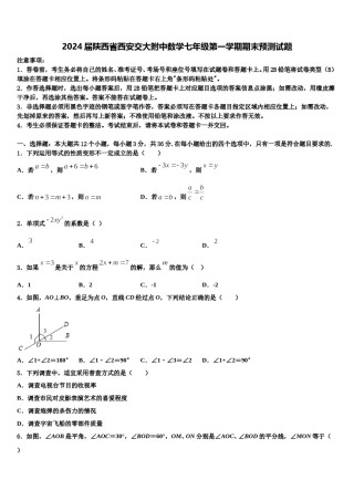 2024届陕西省西安交大附中数学七年级第一学期期末预测试题含解析.doc