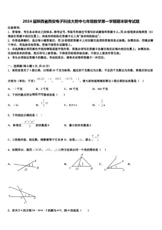 2024届陕西省西安电子科技大附中七年级数学第一学期期末联考试题含解析.doc