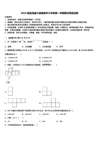 2024届青海省大通县数学七年级第一学期期末预测试题含解析.doc