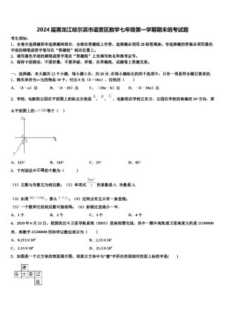 2024届黑龙江哈尔滨市道里区数学七年级第一学期期末统考试题含解析.doc