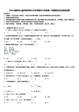 2024届黑龙江省伊春市铁力三中学数学七年级第一学期期末达标测试试题含解析.doc