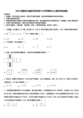 2024届黑龙江省哈尔滨市哈十七中学数学七上期末考试试题含解析.doc